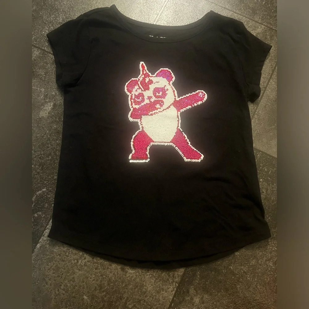 Black/Pink/White Reversible Sequined Panda T-Shirt